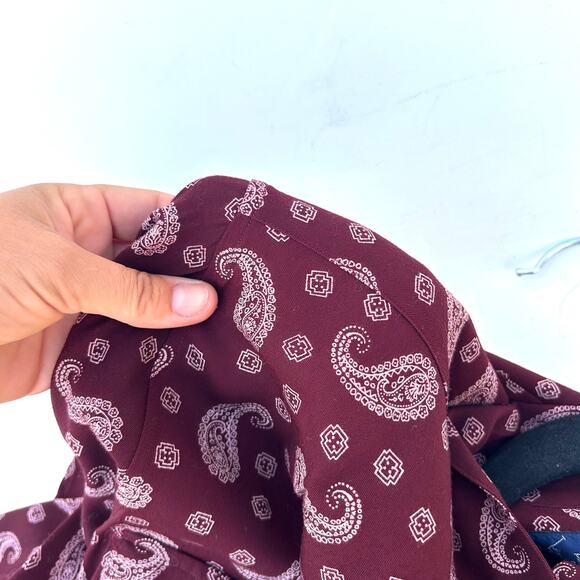 Vintage Ralph Lauren Maroon Paisley Button Down Shirt Blouse Size 4 Shoulder Pad - Picture 6 of 6